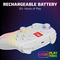 Bezdrôtový ovládač PDP Afterglow Wave pre Nintendo Switch, 8 RGB zón, 20-hodinová výdrž batérie – biely 3