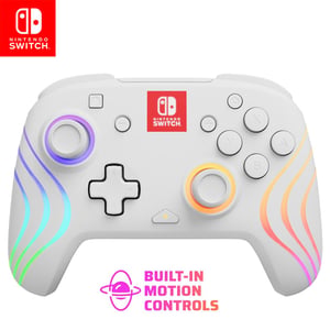 Bezdrôtový ovládač PDP Afterglow Wave pre Nintendo Switch, 8 RGB zón, 20-hodinová výdrž batérie – biely