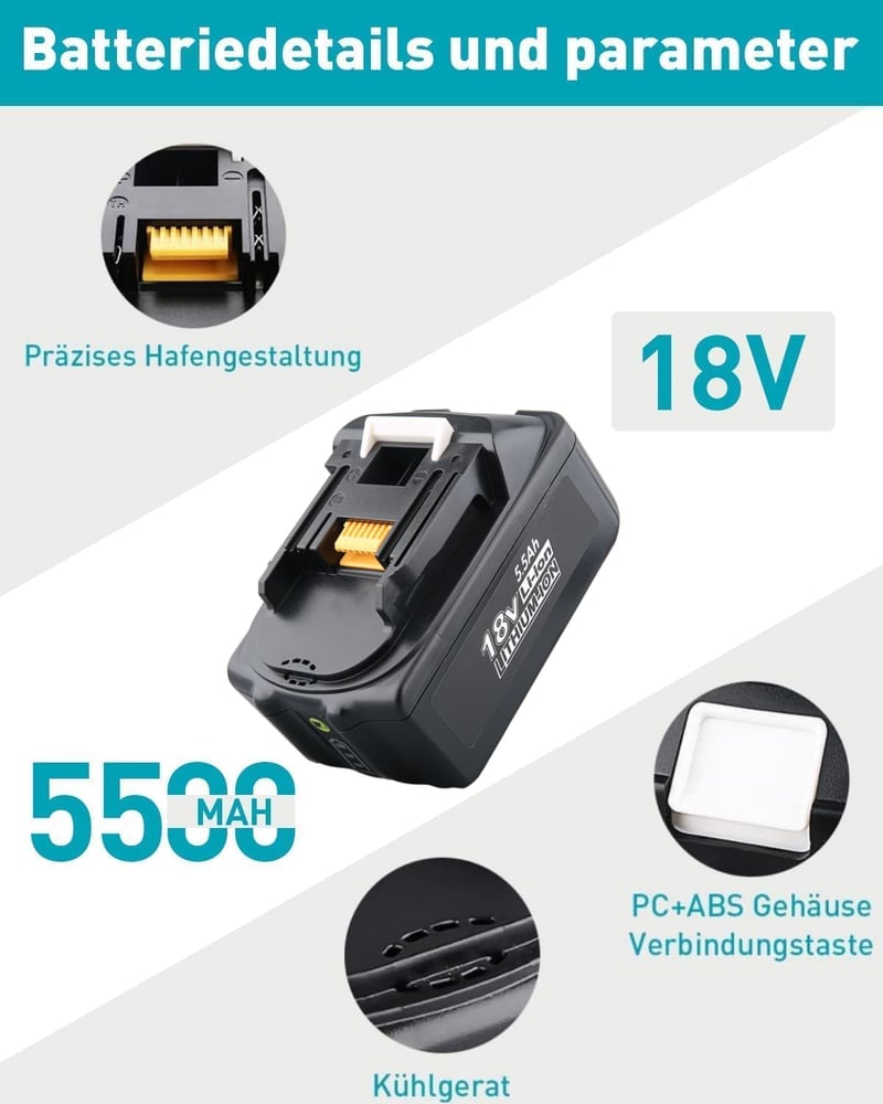PDstation 2db BL1850B 5.5Ah Akkumulátor és Töltő Szett Makita 18V Szerszámokhoz - Kompatibilis BL1860 BL1850B BL1430B Modellekkel