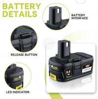 PDstation 2x 5,5 Ah 18V Ryobi P108 Lítium-ion Akkumulátor LED Kijelzővel 5