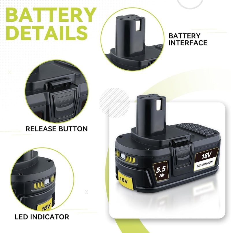 PDstation 2x 5,5 Ah 18V Ryobi P108 Lítium-ion Akkumulátor LED Kijelzővel