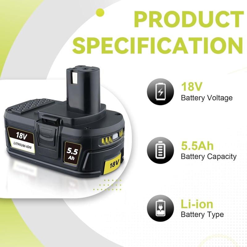 PDstation 2x 5,5 Ah 18V Ryobi P108 Lítium-ion Akkumulátor LED Kijelzővel