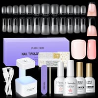 PEACECOLOR Sada na umelé nechty 240 ks, Krátke a stredne dlhé hranaté gélové nechty s mini UV lampou, Telovo-ružový gélový lak 10 ml, vrchný lak a lepidlo, pre začiatočníkov 1