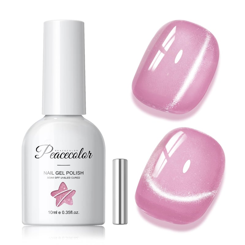 PEACECOLOR UV Gél lak Cat Eye Ružový 10 ml s magnetom, efekt mačacích očí, polotrvalý lak na nechty pre domáce použitie (DIY)