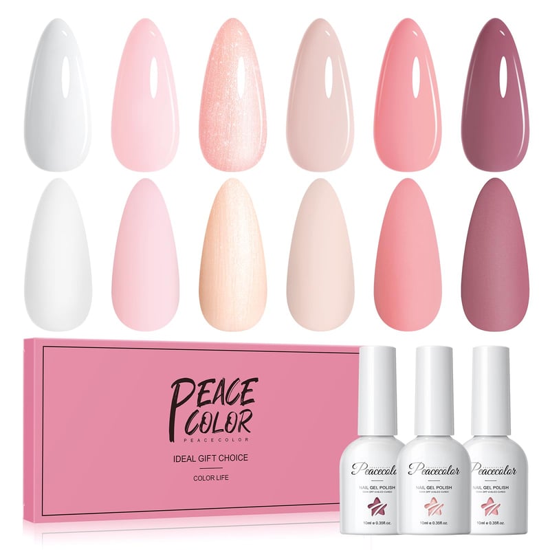 Súprava UV gélových lakov na nechty PEACECOLOR, 6 farieb, telová, ružová, biela, polopermanentná súprava lakov na nechty pre začiatočníkov, DIY manikúra, odstrániteľné namáčaním, 10 ml