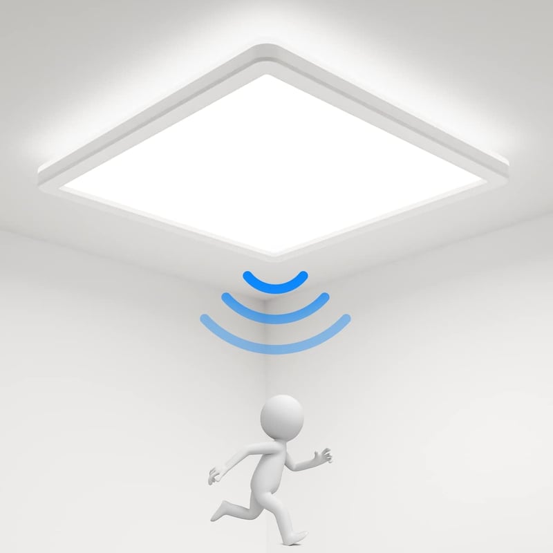 Peasur LED Mennyezeti Lámpa Mozgásérzékelővel 20W 5000K Fehér Négyzet Alakú Modern Beltéri Világítás Lépcsőház Folyosó Garázs