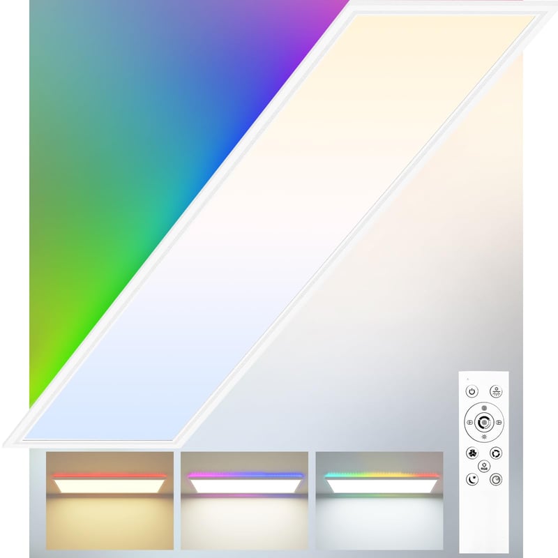 LED stropné svietidlo Peasur s diaľkovým ovládaním, 42W 4600LM, 120x30 cm, 7-farebné RGB podsvietenie, stmievateľné 3000K-6500K, do kuchyne a spálne