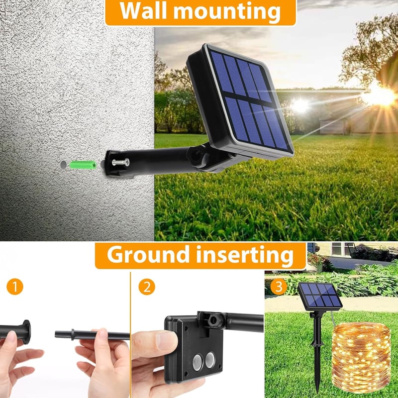 Peasur Napelemes LED Fényfüzér 13m 130 LED Kültéri Vízálló IP65 Meleg Fehér 8 Üzemmód Erkély Kert Dekoráció
