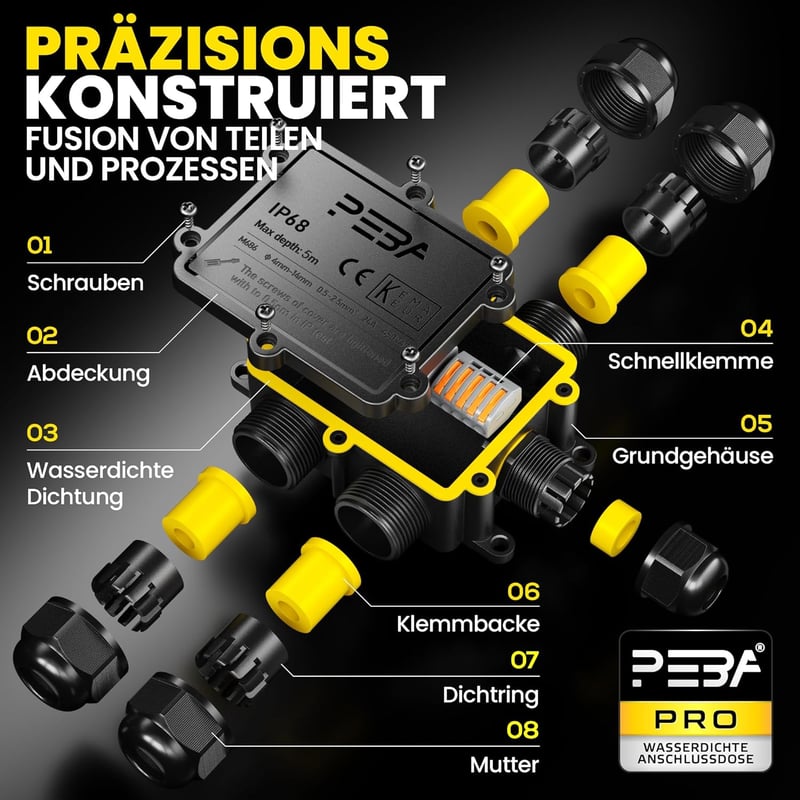 PEBA IP68 Vízálló Csatlakozó Doboz 5 Csatornás Kábel Elosztó Kültéri