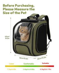 Pecute Buborék Hátizsák Macskáknak és Kisebb Kutyáknak, Ergonomikus Kialakítás, Zöld Szín, Nagy Kapacitású Átlátszó Ablakkal 9