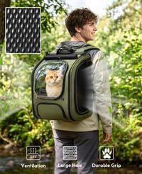 Pecute Buborék Hátizsák Macskáknak és Kisebb Kutyáknak, Ergonomikus Kialakítás, Zöld Szín, Nagy Kapacitású Átlátszó Ablakkal 4