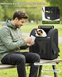 pecute Kihúzható XL Kutyahátizsák 6-10 kg-ig, Összecsukható Macska és Kutya Szállítótáska Lélegző Hálós Ablakkal, Plüss Matrac, Szürke 9