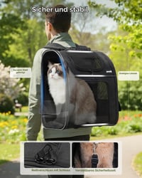 pecute Kihúzható XL Kutyahátizsák 6-10 kg-ig, Összecsukható Macska és Kutya Szállítótáska Lélegző Hálós Ablakkal, Plüss Matrac, Szürke 5