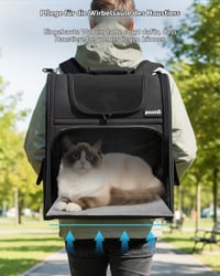 pecute Kihúzható XL Kutyahátizsák 6-10 kg-ig, Összecsukható Macska és Kutya Szállítótáska Lélegző Hálós Ablakkal, Plüss Matrac, Szürke 8