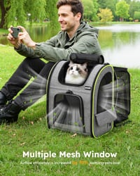 Rucsac extensibil pecute XL pentru câini și pisici 6-10 kg, geantă de transport pliabilă pentru animale de companie cu plasă de ventilație, sistem de siguranță cu fermoar, gri 7