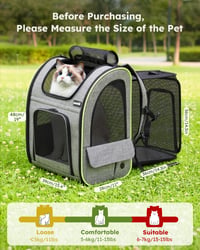 Rucsac extensibil pecute XL pentru câini și pisici 6-10 kg, geantă de transport pliabilă pentru animale de companie cu plasă de ventilație, sistem de siguranță cu fermoar, gri 2