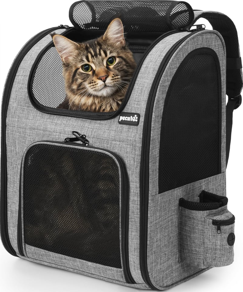 Rucsac transport animale Pecute XL, cu plasă de ventilație, 6-10 kg - gri