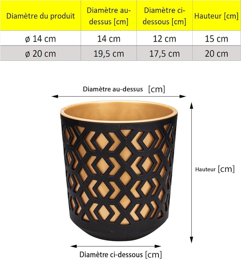PECZEKO Dekoratív Virágcserép Szett 2db Matt Fekete/Arany 19cm Átmérő
