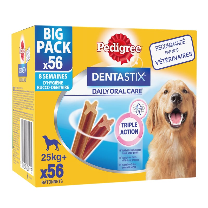Pedigree Dentastix Daily Bețișoare de Mestecat pentru Igiena Orală a Câinilor de Talie Mare, cu aromă de Pui și Vită, 56 buc.