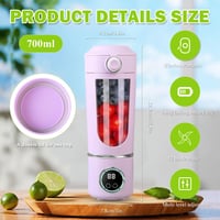 Prenosný mixér Peelanmall 700 ml, mini smoothie mixér s 12 čepeľami z nehrdzavejúcej ocele, USB nabíjateľný mixér na ovocné nápoje s digitálnym displejom, fialový 2