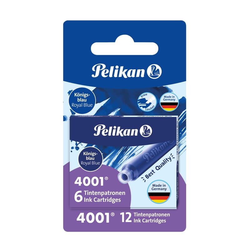 Plniace atramentové bombičky Pelikan 4001 - kráľovská modrá, balenie 12 ks