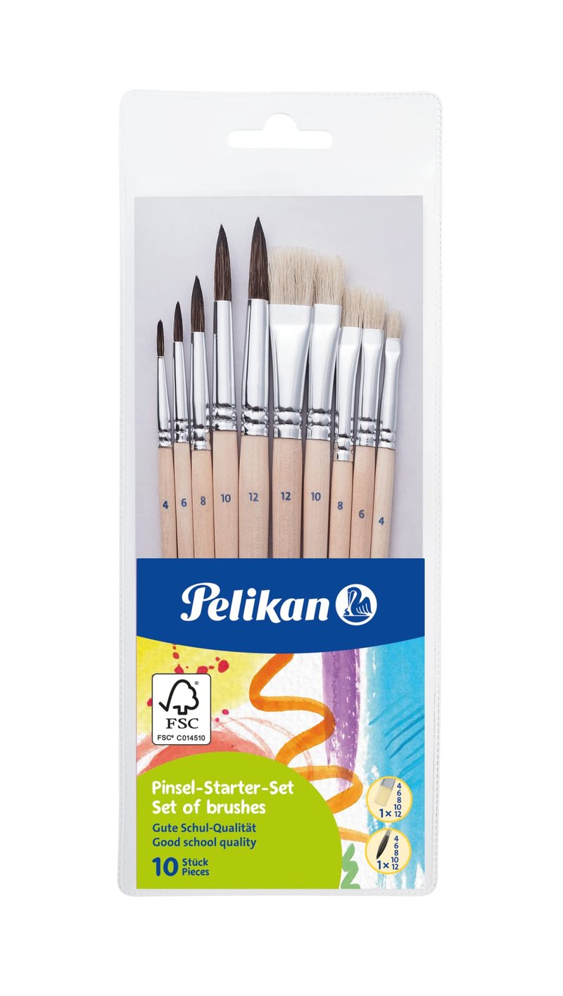 Pelikan 700405 Sada štetcov pre začiatočníkov – 5 jemných štetcov a 5 štetcov so štetinami, 10-dielna súprava v puzdre