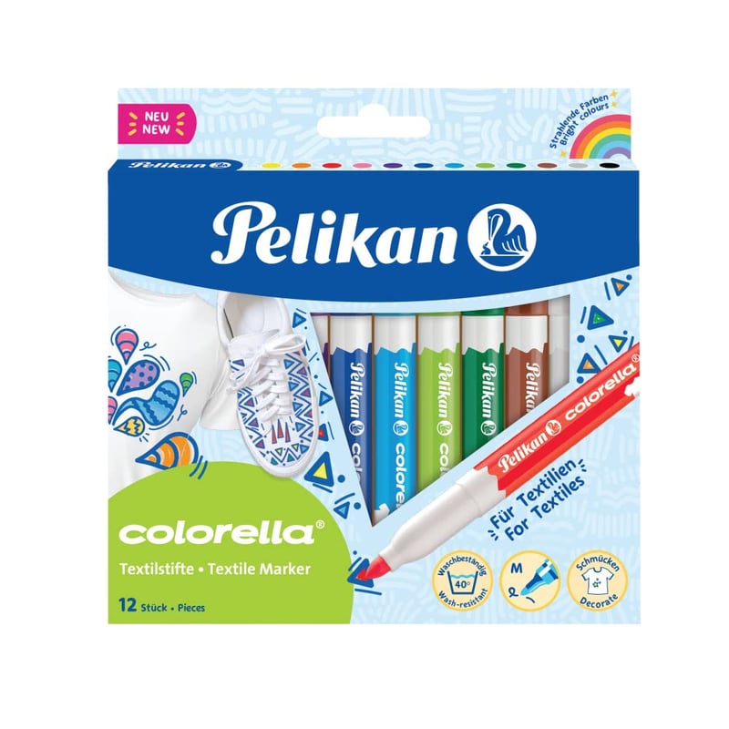 Set 12 carioci pentru textile Pelikan Colorella 814584, în cutie pliabilă