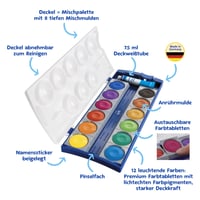 Set de acuarele Pelikan K12 cu 12 culori, tempera albă și 3 pensule 3
