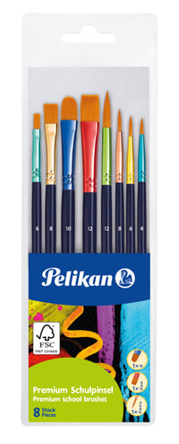 Set de pensule școlare premium Pelikan – 4 pensule cu păr moale și 4 pensule cu peri aspri, set de 8 bucăți 2