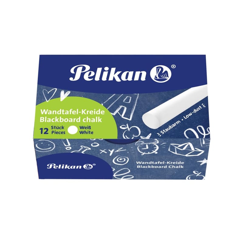 Cretă albă pentru tablă Pelikan – 12 buc, dimensiune 12x90 mm, pentru uz școlar și la birou