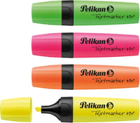 Set de markere fluorescente Pelikan 490 – 4 bucăți, culori neon, vârf teșit, cerneală lavabilă, pentru școală și studiu 1