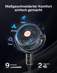 PELONIS 135° Oszcilláló Okos Álló Ventilátor, Csendes DC Motor, 9 Fokozat, 36-110cm Magasság 8
