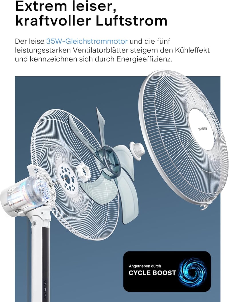 PELONIS 16 hüvelykes állóventilátor távirányítóval, 85° lengéssel, 12 fokozat, időzítő