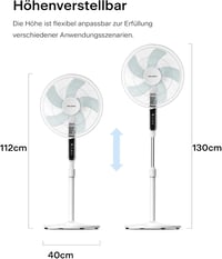 PELONIS 16 hüvelykes állóventilátor távirányítóval, 85° lengéssel, 12 fokozat, időzítő 7