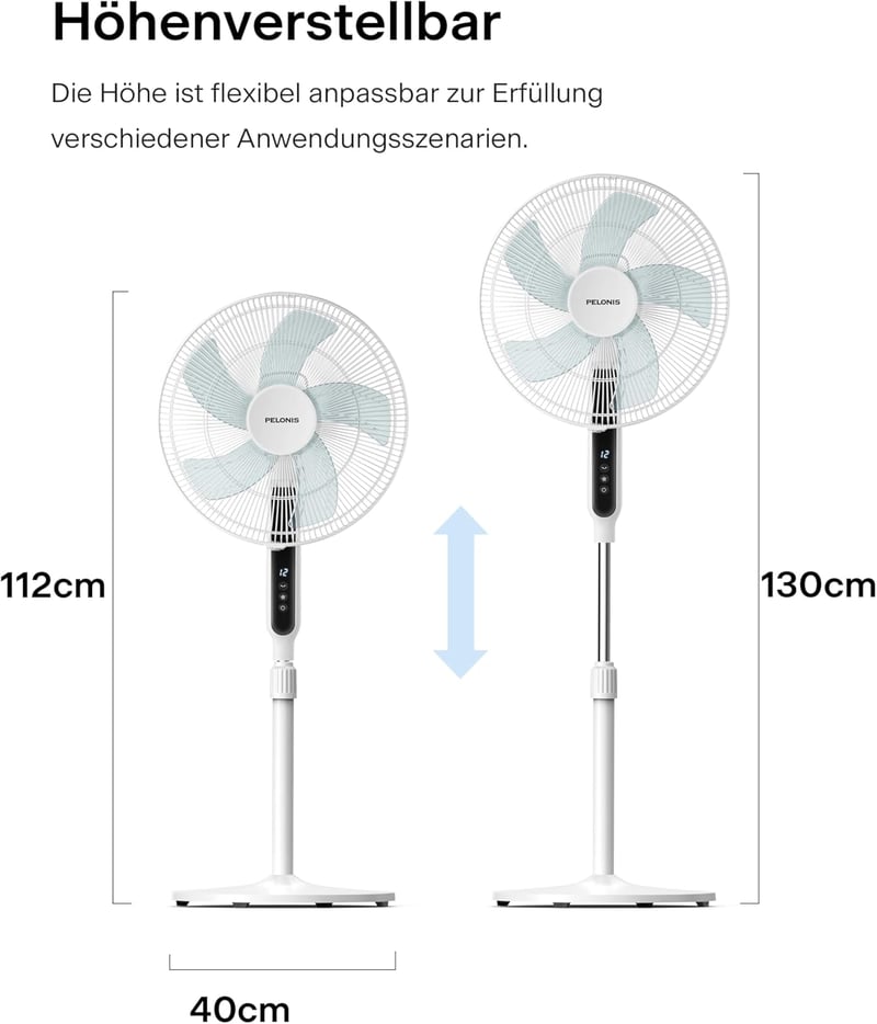 PELONIS 16 hüvelykes állóventilátor távirányítóval, 85° lengéssel, 12 fokozat, időzítő