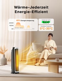 Keramický teplovzdušný ventilátor Pelonis 2000 W s diaľkovým ovládaním, rýchly ohrev 3S, režim ECO, oscilácia 75°, nastaviteľný termostat (5-35 °C), 8-hodinový časovač, tichý ohrievač do spálne 4