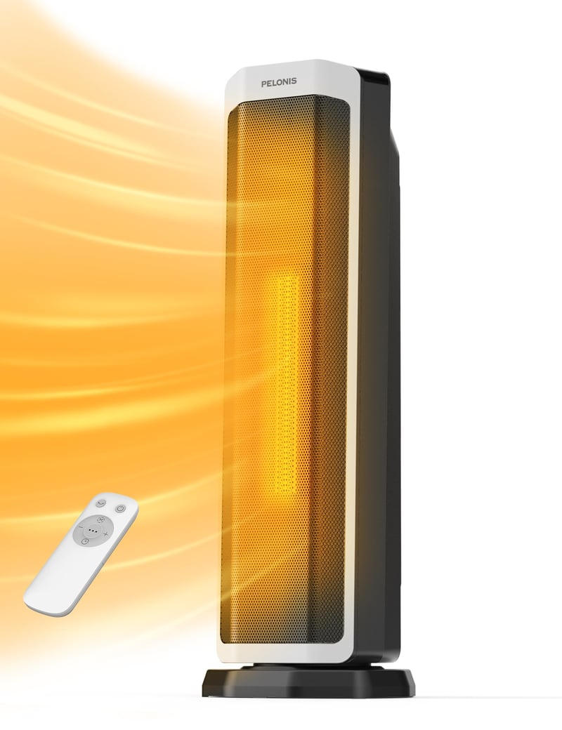 Keramický teplovzdušný ventilátor Pelonis 2000 W s diaľkovým ovládaním, rýchly ohrev 3S, režim ECO, oscilácia 75°, nastaviteľný termostat (5-35 °C), 8-hodinový časovač, tichý ohrievač do spálne