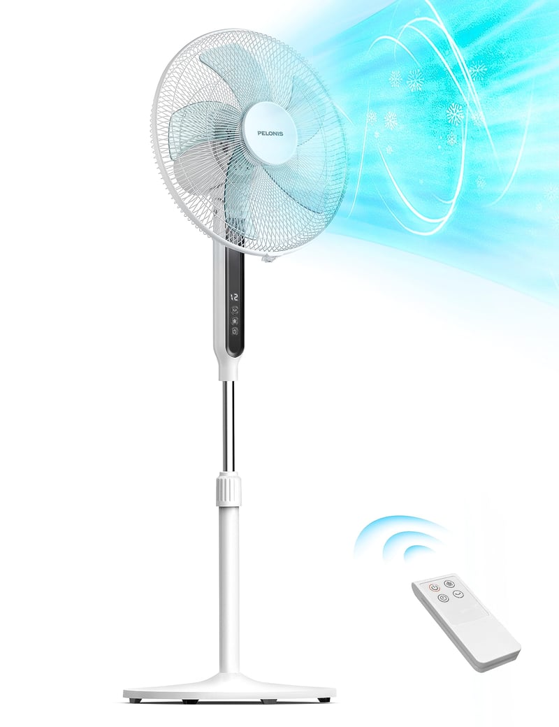 PELONIS tihi samostojeći ventilator s daljinskim upravljačem, 12 brzina, 12-satni timer - bijeli