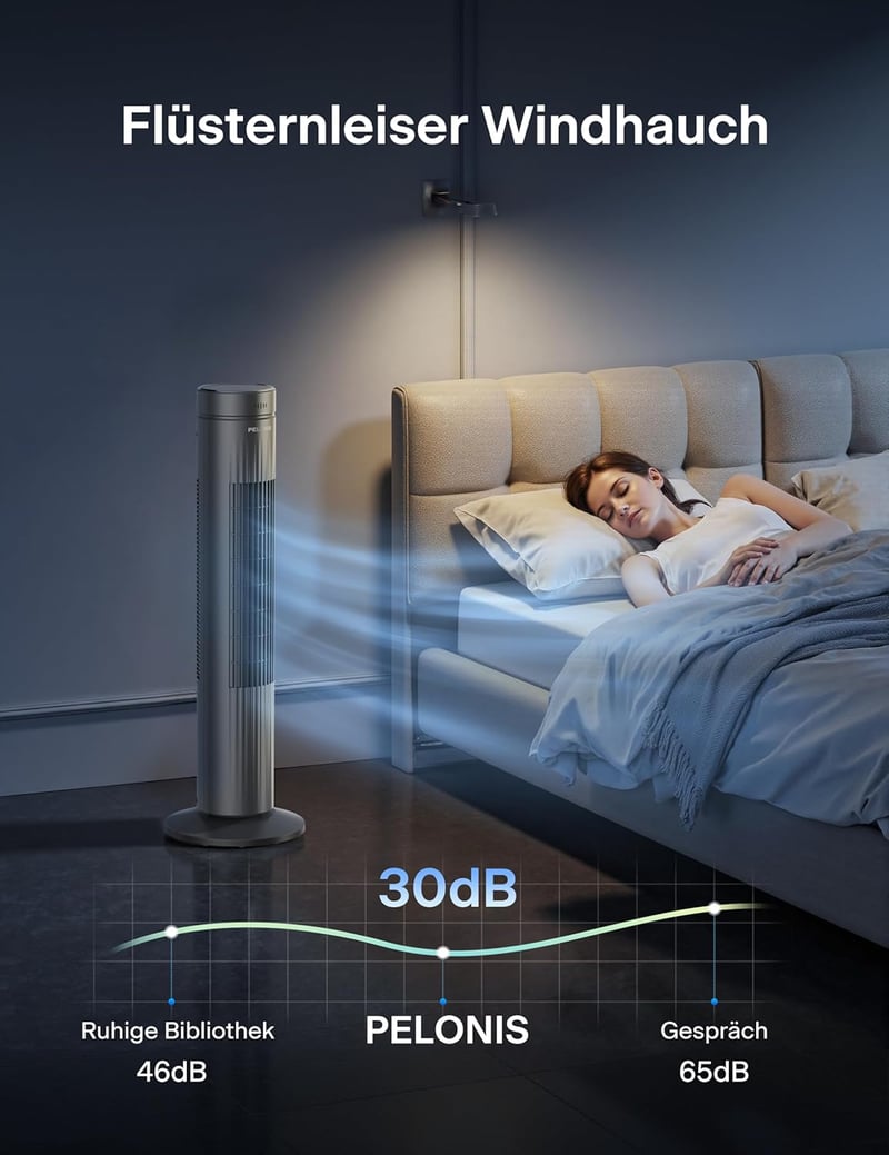 Pelonis csendes torony ventilátor távirányítóval, 3 fokozat, 7 órás időzítő