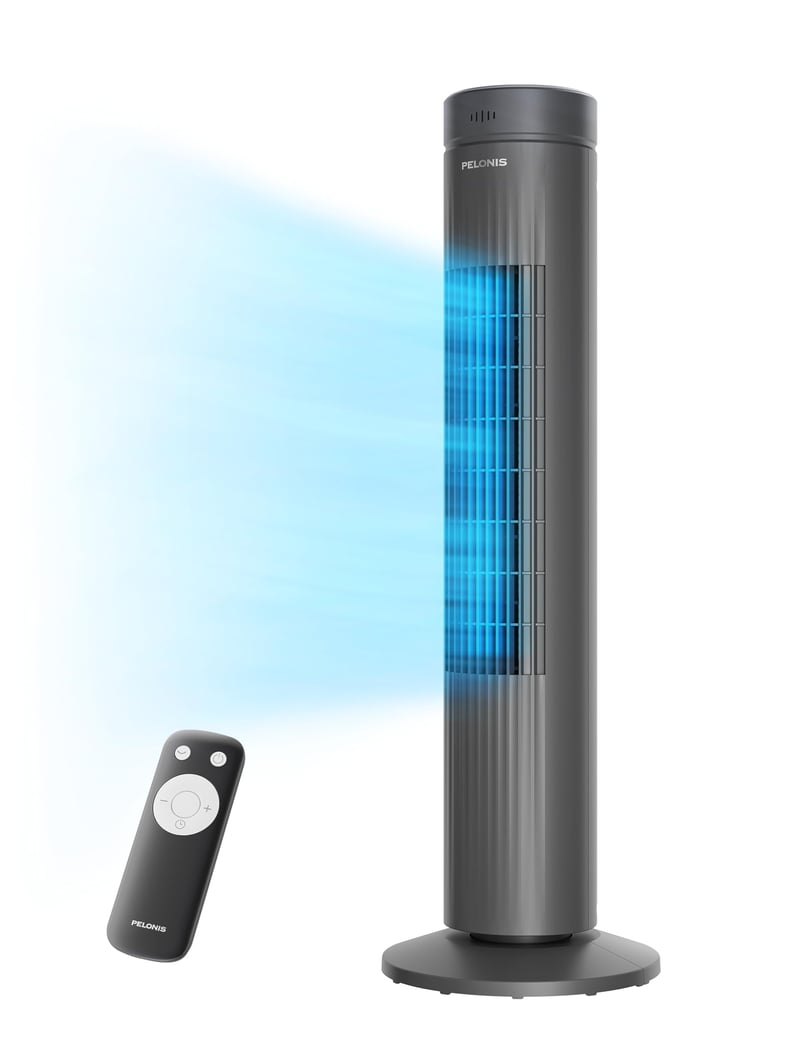 Pelonis stupni ventilator s daljinskim upravljačem, 3 brzine, timer od 7 sati - sivi - 76 cm