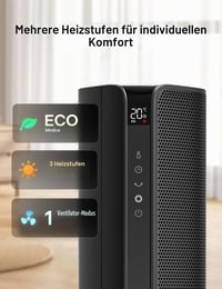 Keramický vežový ohrievač Pelonis 2000 W s diaľkovým ovládaním, 75° osciláciou, režimom ECO a tichou prevádzkou — Chýba podstavec (stav: pozri 2. obrázok) 9