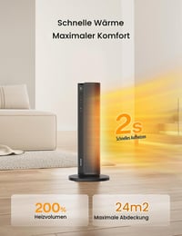Keramický vežový ohrievač Pelonis 2000 W s diaľkovým ovládaním, 75° osciláciou, režimom ECO a tichou prevádzkou — Chýba podstavec (stav: pozri 2. obrázok) 6
