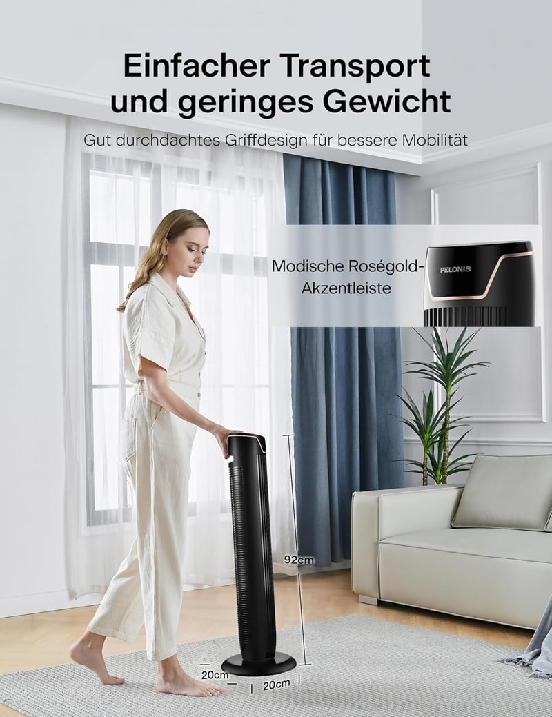 Pelonis Torony Ventilátor Távirányítóval, Csendes Állóventilátor Hálóhoz és Irodához