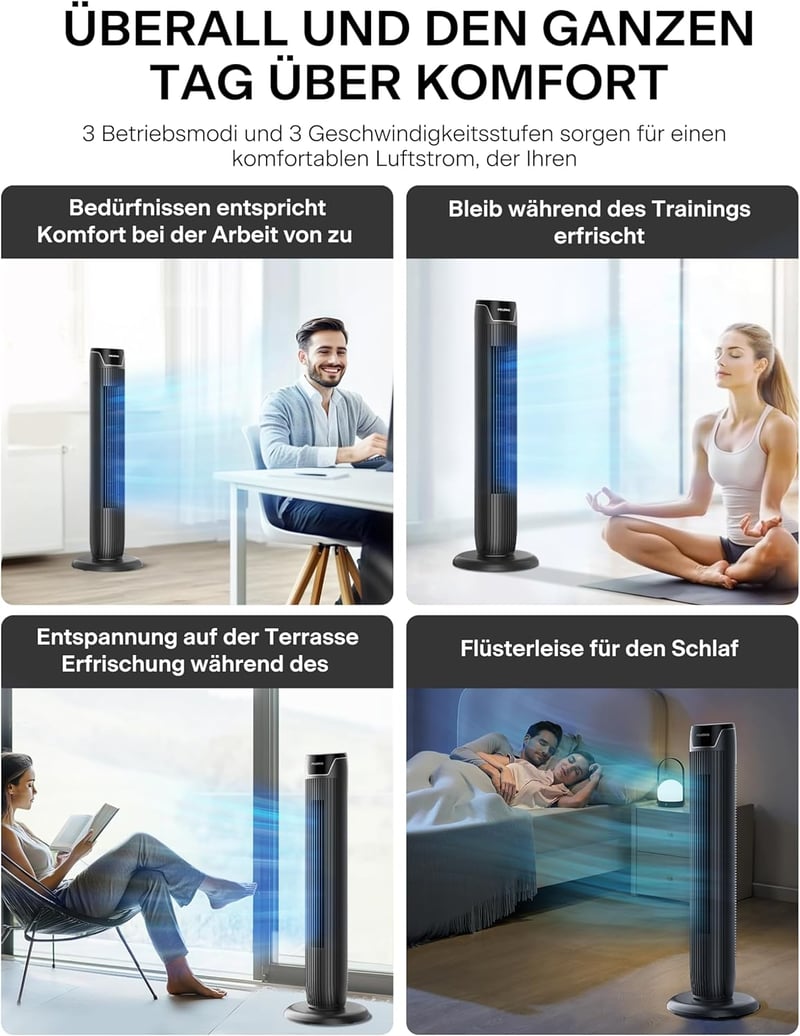 Pelonis Torony Ventilátor Távirányítóval, Csendes Állóventilátor Hálóhoz és Irodához