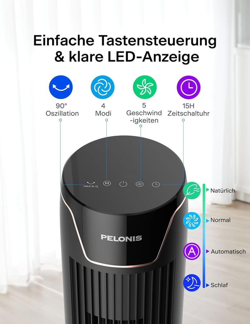 Pelonis Torony Ventilátor Távirányítóval, Csendes Állóventilátor Hálóhoz és Irodához
