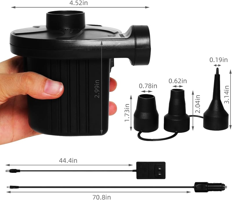 Penbinmall Elektromos Pumpa - 2 az 1-ben Felfújó és Leeresztő Készülék 3 Fúvókával Matracokhoz, Csónakokhoz, Medencékhez