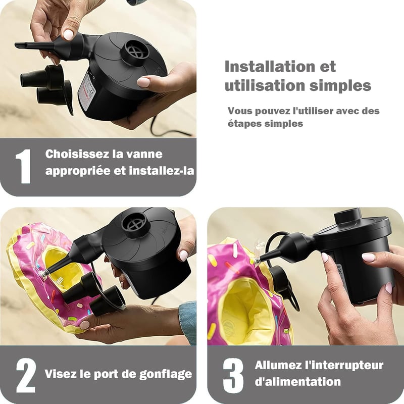 Penbinmall Elektromos Pumpa - 2 az 1-ben Felfújó és Leeresztő Készülék 3 Fúvókával Matracokhoz, Csónakokhoz, Medencékhez