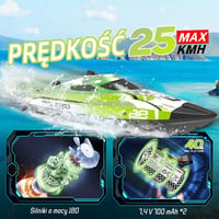 PENGBU RC 25 km/h távirányított hajó LED fénnyel, 2.4 GHz, 40 perc játékidő, zöld - Green 2