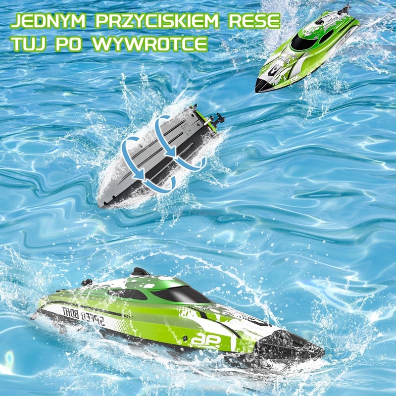 PENGBU RC 25 km/h távirányított hajó LED fénnyel, 2.4 GHz, 40 perc játékidő, zöld - Green