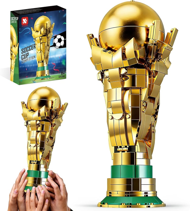 Model 3D DIY trofeu de fotbal PENGBU RC cu minifigurină de colecție pentru băieți și fete 12+, cadou de fotbal pentru adulți